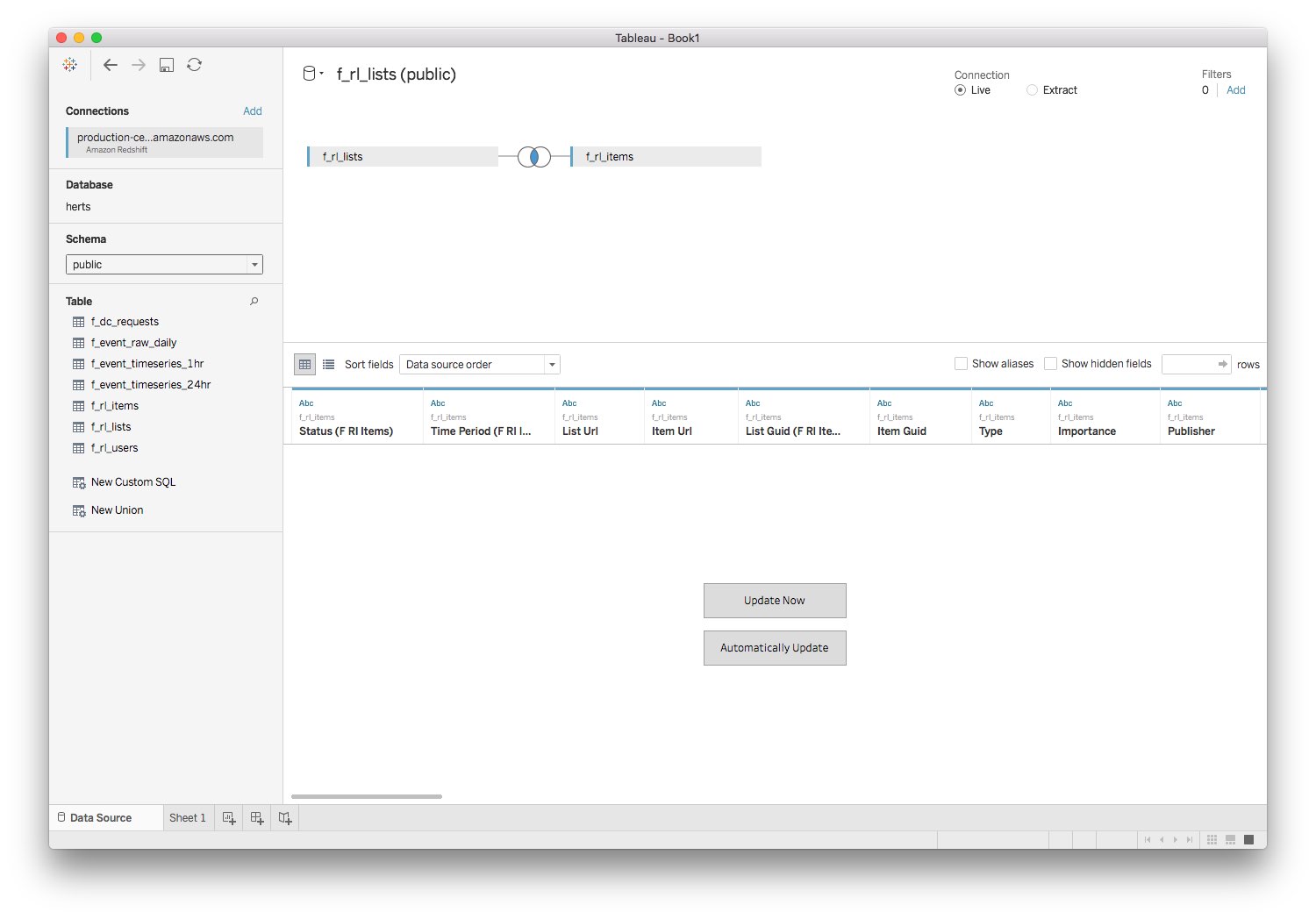 Tableau Connected Screenshot